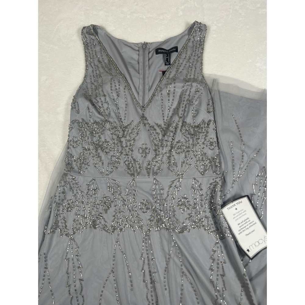 Adrianna Papell Dress Womens 8 Silver Beaded Sleeveless‎ Ballgown Formal Evening
